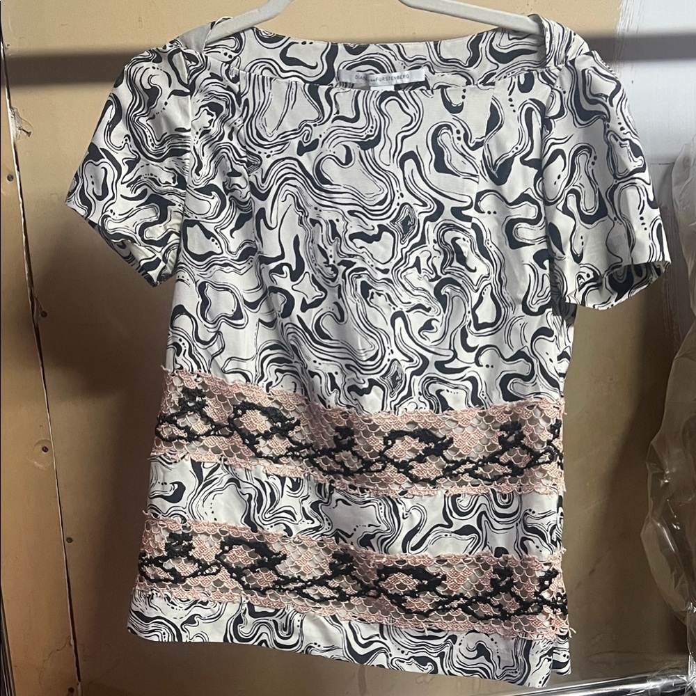 Black and White Women's Top with Pink Accents